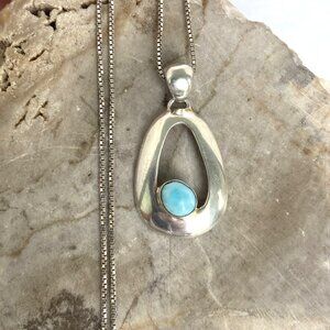 Marahlago Sterling Silver 925 Teardrop Larimar Pendant Necklace 20" Box Chain
